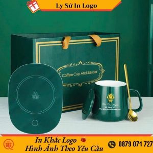 Cốc cafe sứ Bát Tràng men Xanh Đậm In Logo Coffee Cup And Saucer LSBTILG42