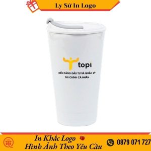 Ly Sứ Dưỡng Sinh Ming Long Trắng 0.48L Nắp Ống Hút In Logo Topi LSMLILG32