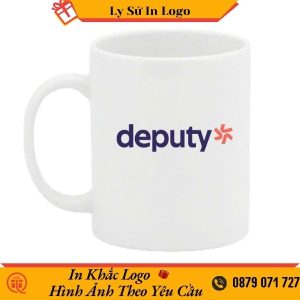 Ly sứ Minh Long quai tròn trắng Jasmine in logo deputy LSMLILG57