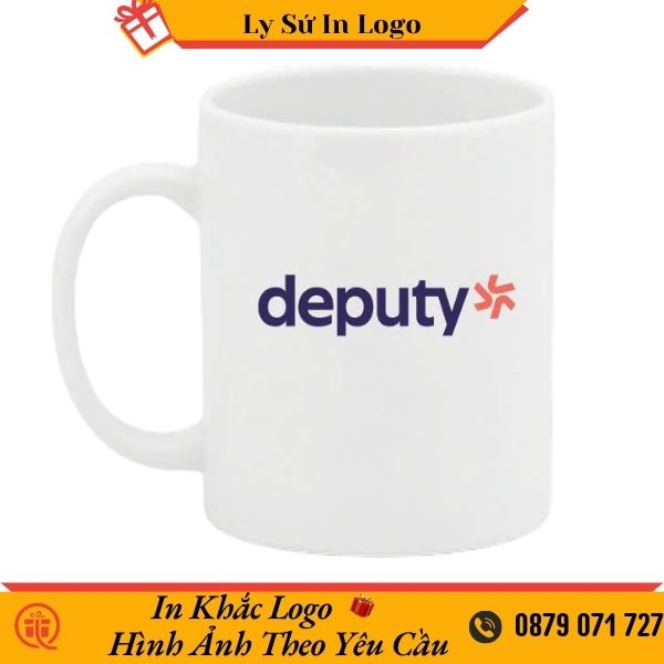 Ly sứ Minh Long quai tròn trắng Jasmine in logo deputy LSMLILG57