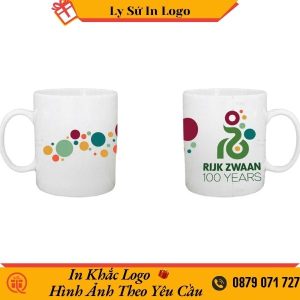 Ly sứ Minh Long trắng quai tròn in logo Rijk Zwaan 100 Years LSMLILG49