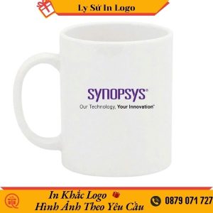 Ly sứ Minh Long trắng quai tròn in logo synopsys LSMLILG56