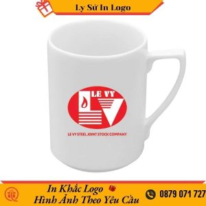 Ly sứ Minh Long trắng thon quai số 7 0.33L Jasmine in logo LEVY GROUP LSMLILG45