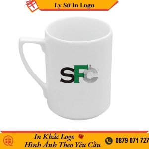 Ly sứ Minh Long trắng thon quai số 7 0.33L Jasmine in logo SFC LSMLILG44