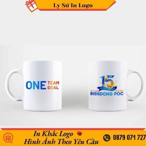 Ly sứ Minh Long trắng trơn cao cấp Jasmine in logo One Team Goal LSMLILG58