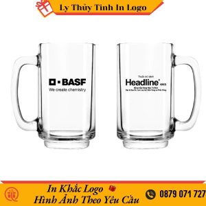 Ly thủy tinh in logo có quai cao cấp