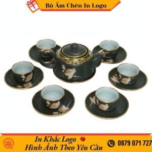 bộ ấm chén bọc đồng in logo
