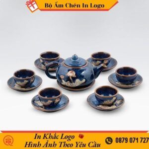 bộ ấm chén men hỏa biến in logo
