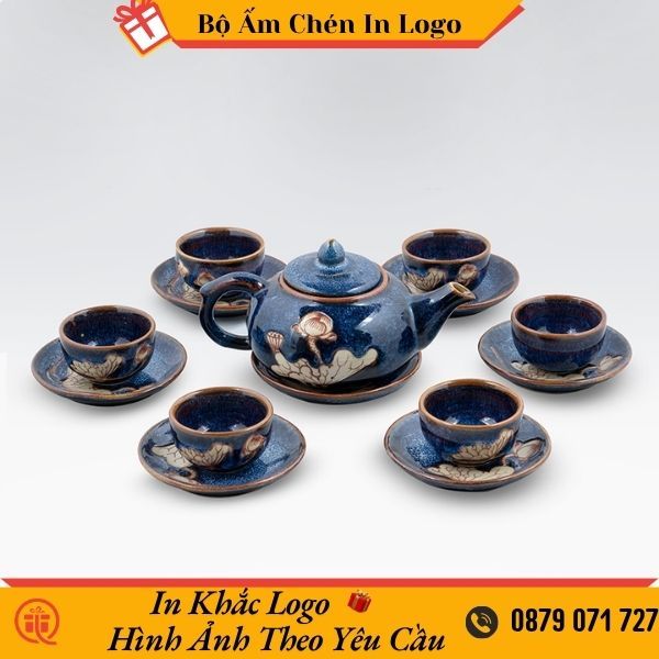bộ ấm chén men hỏa biến in logo